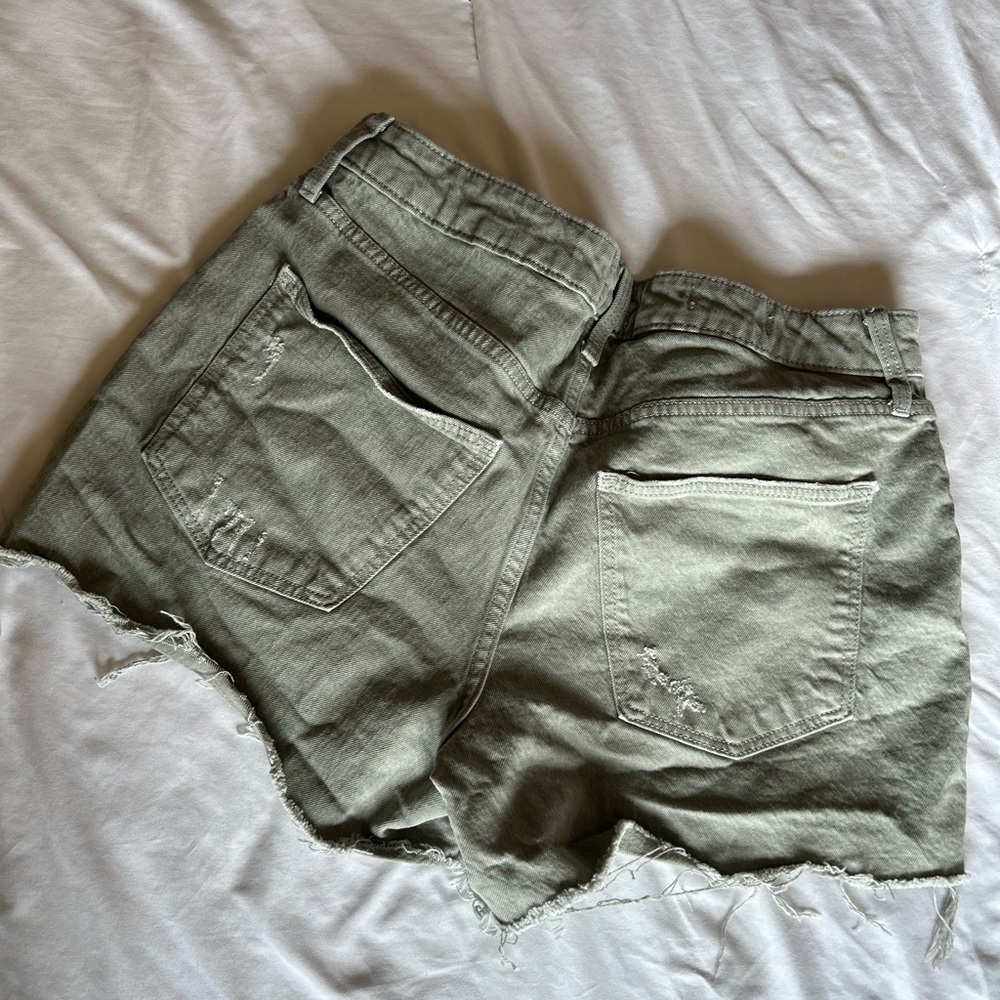 Distressed Denim Olive Jean Shorts